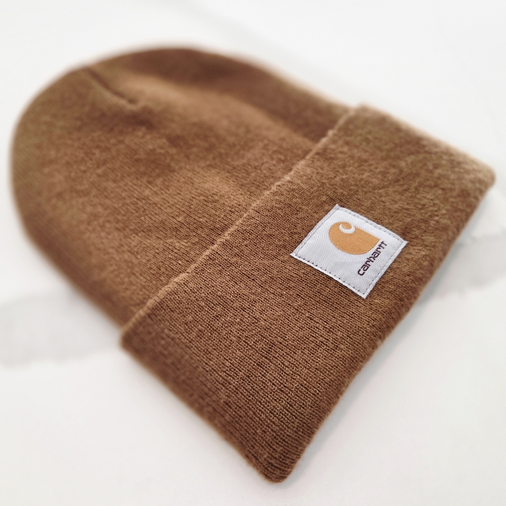Carhartt Knit Watch Cap Brown Beanie with Cuffed Logo Patch - Picture 4 of 5